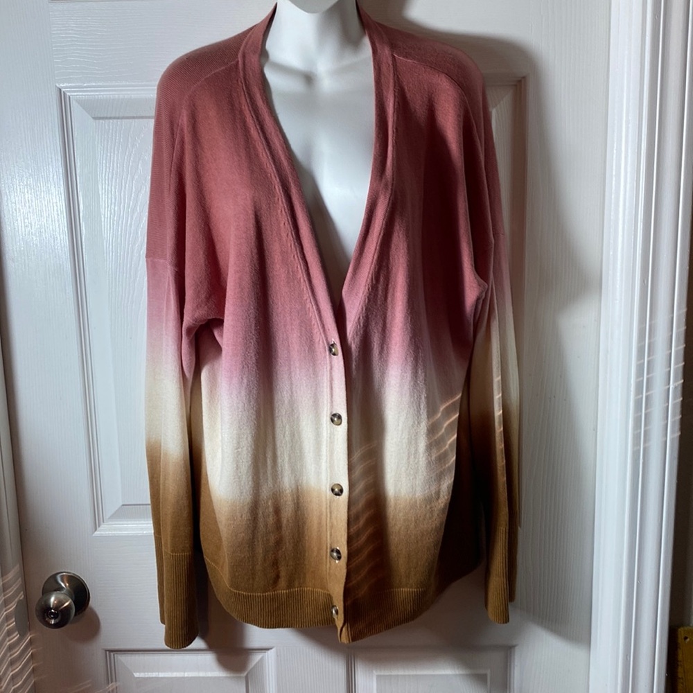 J. Jill Dip Dyed Sunset Ombre Button Up Cardigan Sweater Womens Large